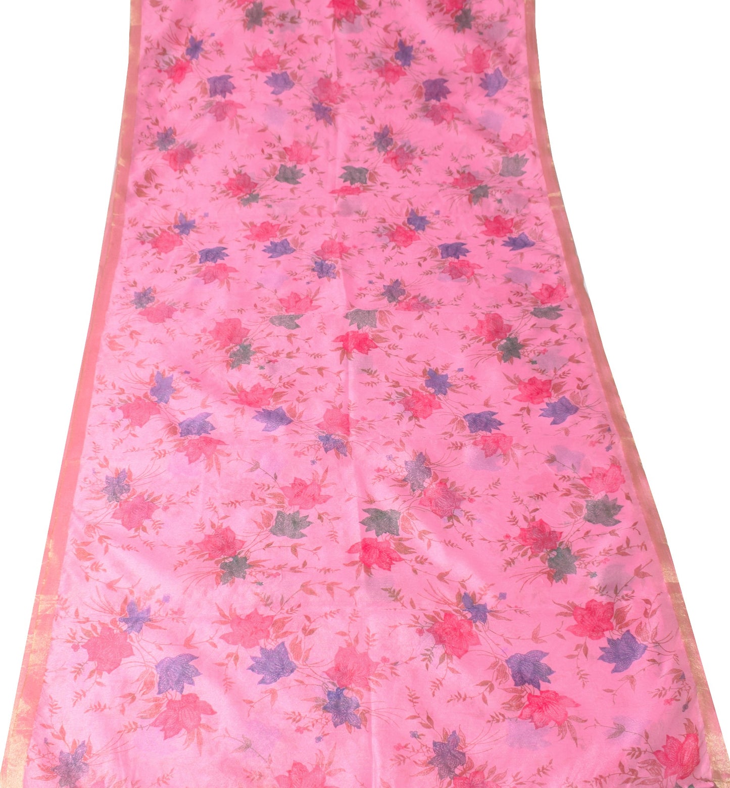 Sushila Vintage Pink Sari Remnant Scrap Floral Printed Art Cotton Craft Fabric