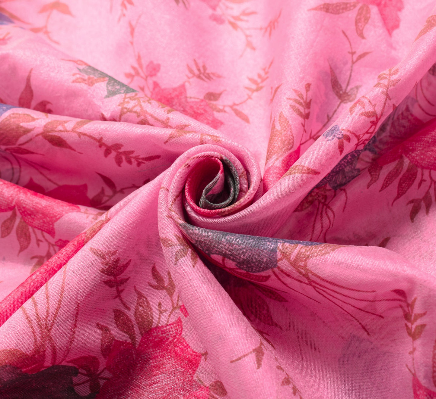 Sushila Vintage Pink Sari Remnant Scrap Floral Printed Art Cotton Craft Fabric