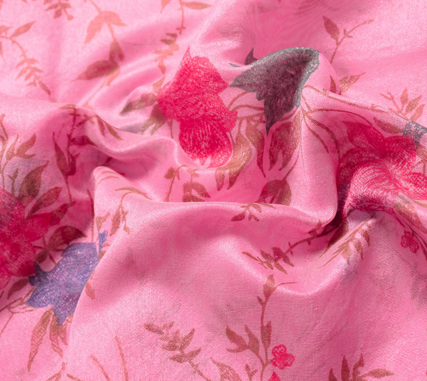 Sushila Vintage Pink Sari Remnant Scrap Floral Printed Art Cotton Craft Fabric