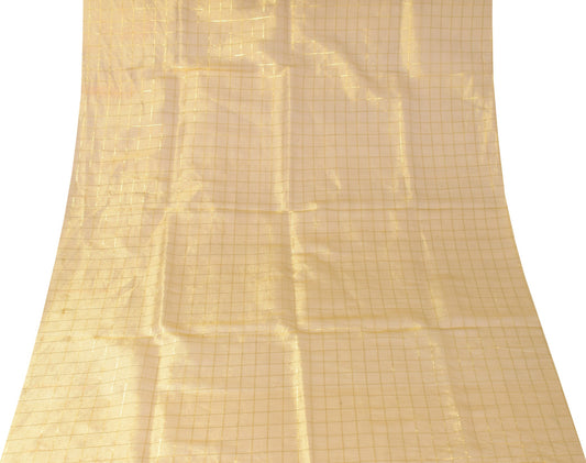 Sushila Vintage Golden Sari Remnant Scrap Art Tissue Zari Woven Craft Fabric