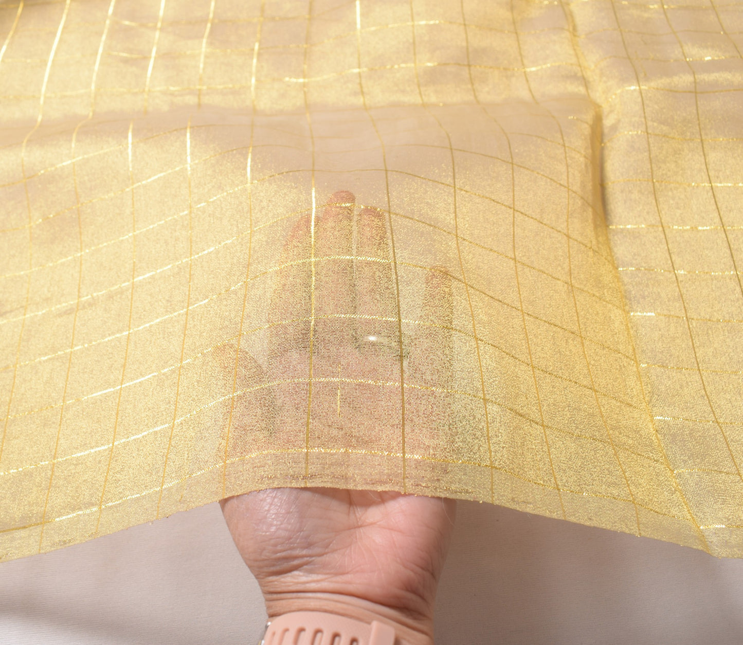 Sushila Vintage Golden Sari Remnant Scrap Art Tissue Zari Woven Craft Fabric