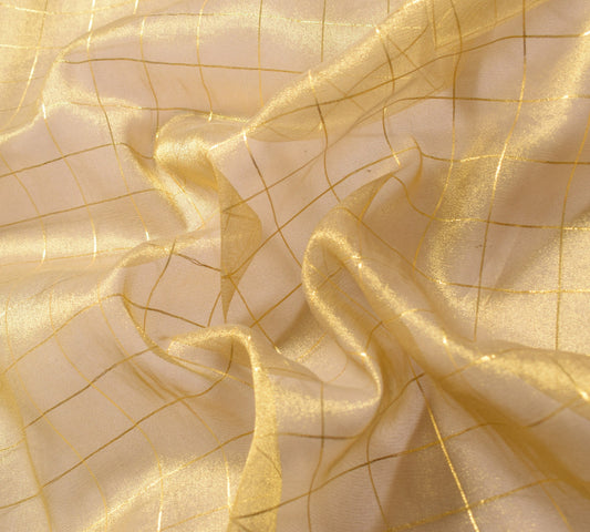 Sushila Vintage Golden Sari Remnant Scrap Art Tissue Zari Woven Craft Fabric
