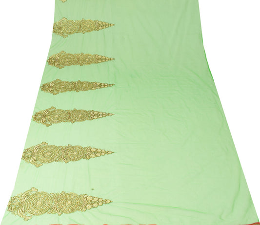 Sushila Vintage Green Net Sari Remnant Scrap Glass Beads Embellish Craft Fabric