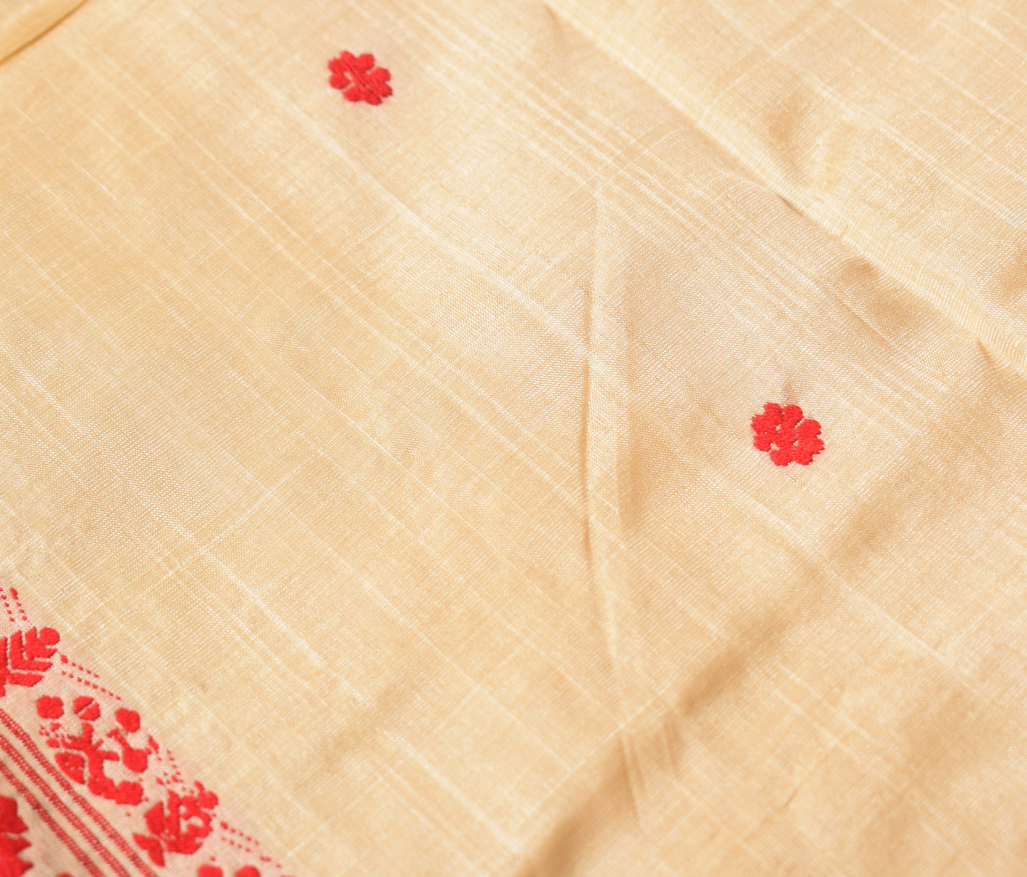 Sushila Vintage Assamese Muga Silk Sari Remnant Scrap Beige Woven Craft Fabric