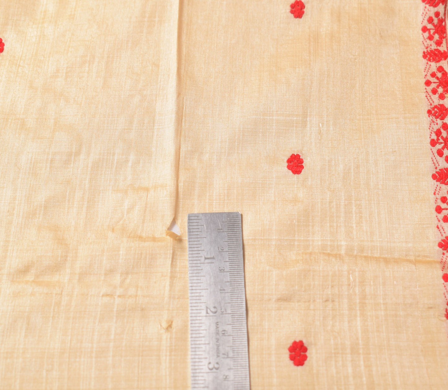 Sushila Vintage Assamese Muga Silk Sari Remnant Scrap Beige Woven Craft Fabric