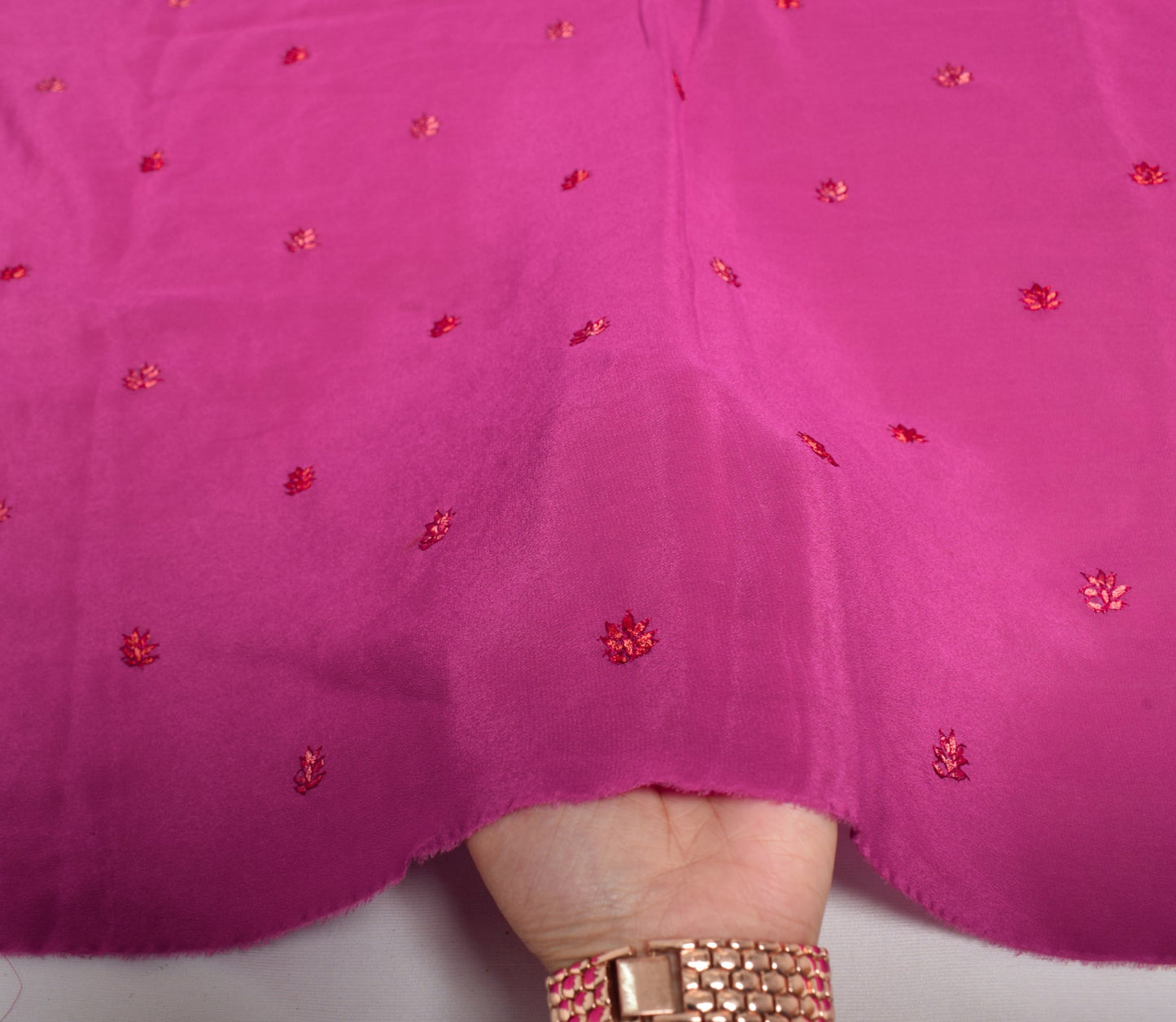 Sushila Vintage Hand Work Sari Remnant Scrap Pure Silk Magenta Soft Craft Fabric