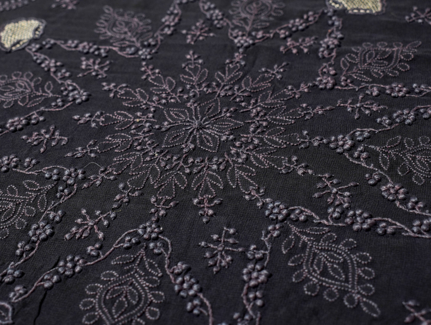 Sushila Vintage Lucknowi Chikankari Sari Remnant Scrap Georgette Craft Fabric