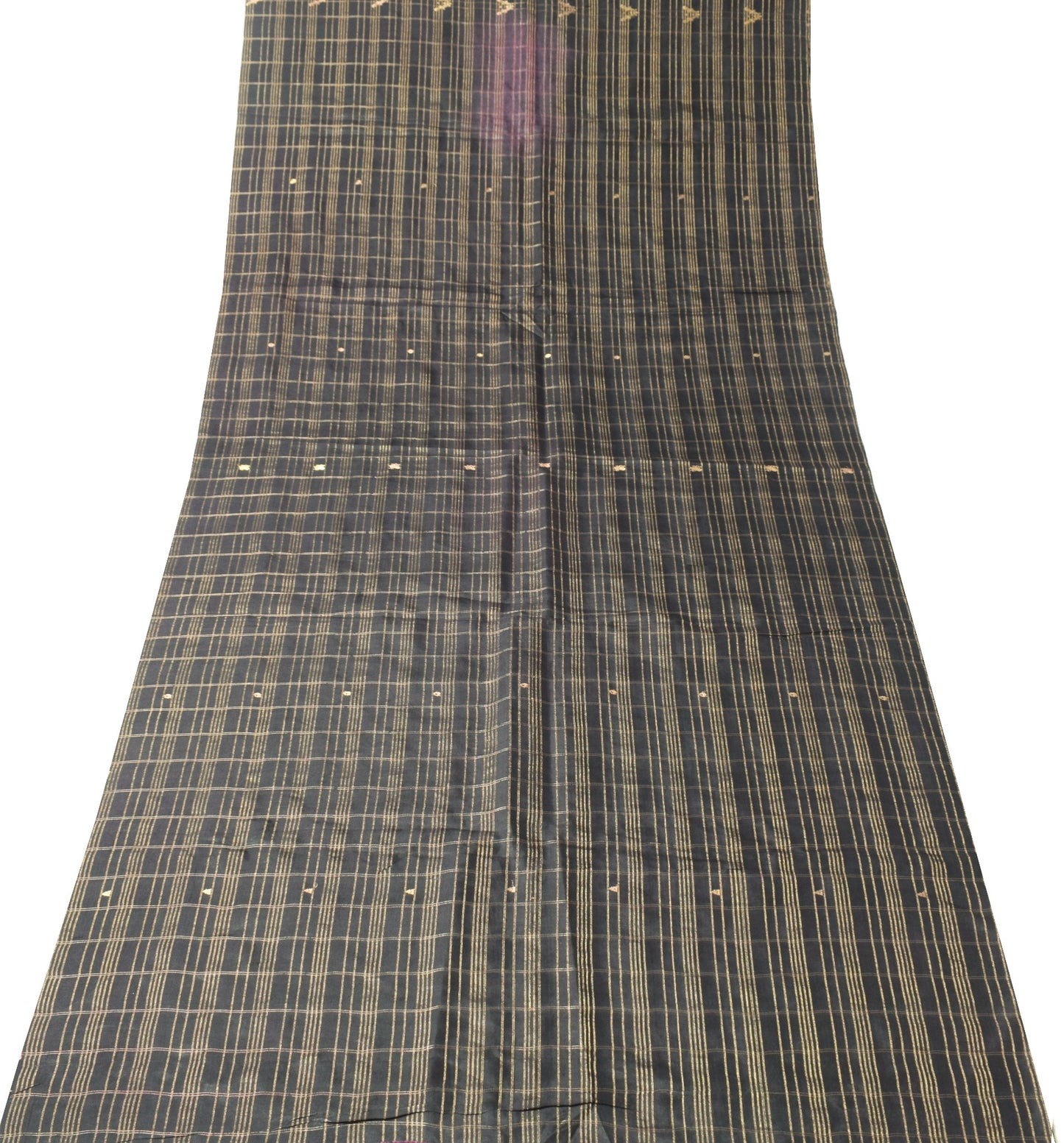 Sushila Vintage Kanjivaram Black Sari Remnant Scrap Pure Silk Woven Craft Fabric