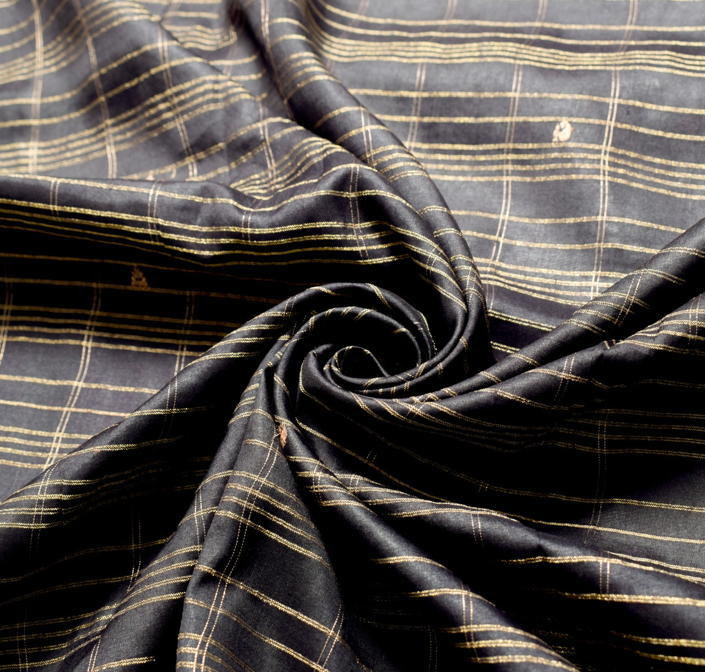 Sushila Vintage Kanjivaram Black Sari Remnant Scrap Pure Silk Woven Craft Fabric