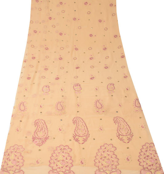 Sushila Vintage Chikankari Sari Remnant Scrap Pure Georgette Cream Craft Fabric