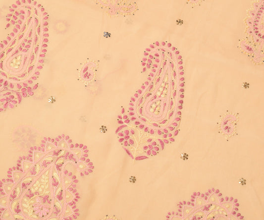 Sushila Vintage Chikankari Sari Remnant Scrap Pure Georgette Cream Craft Fabric
