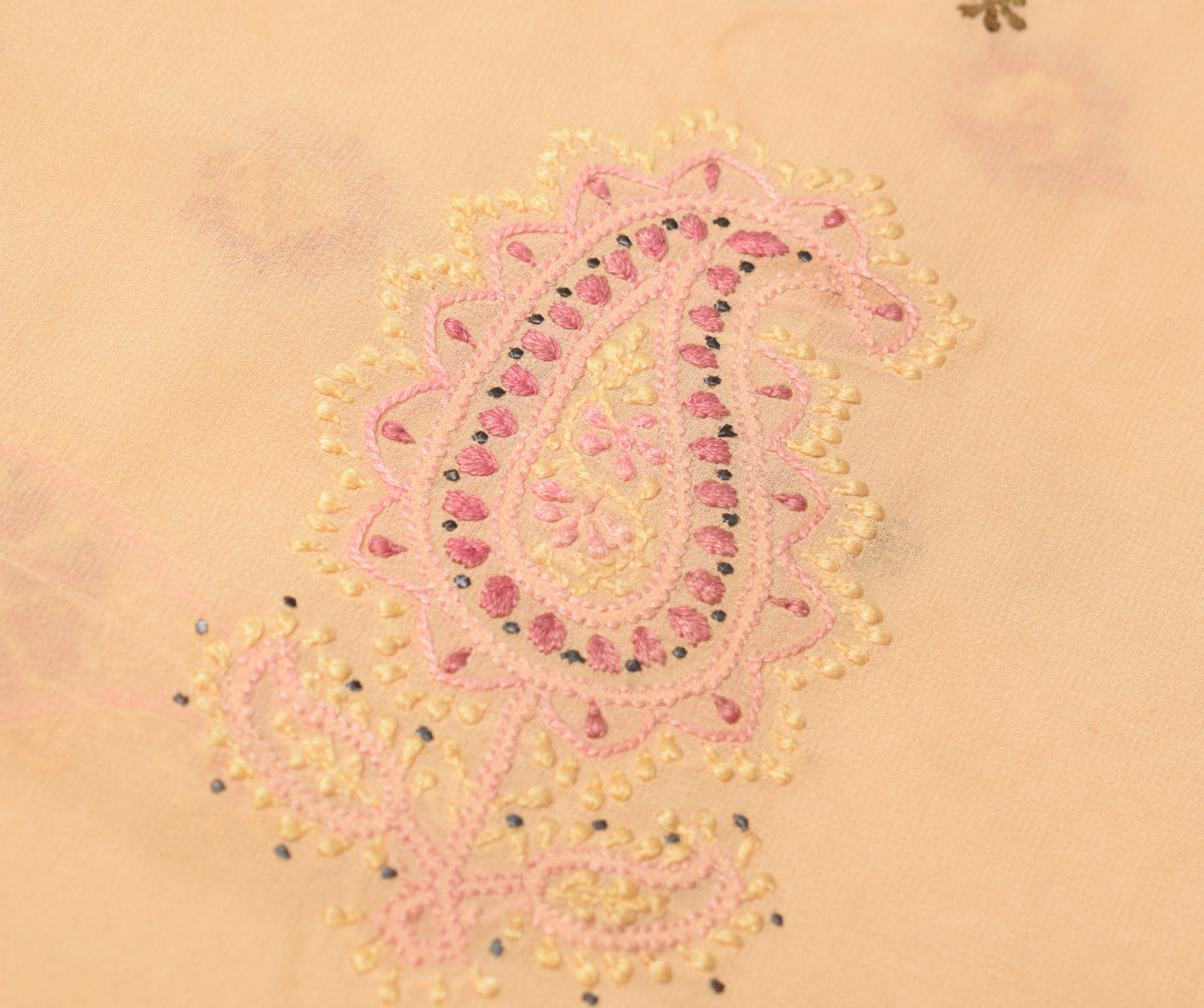 Sushila Vintage Chikankari Sari Remnant Scrap Pure Georgette Cream Craft Fabric