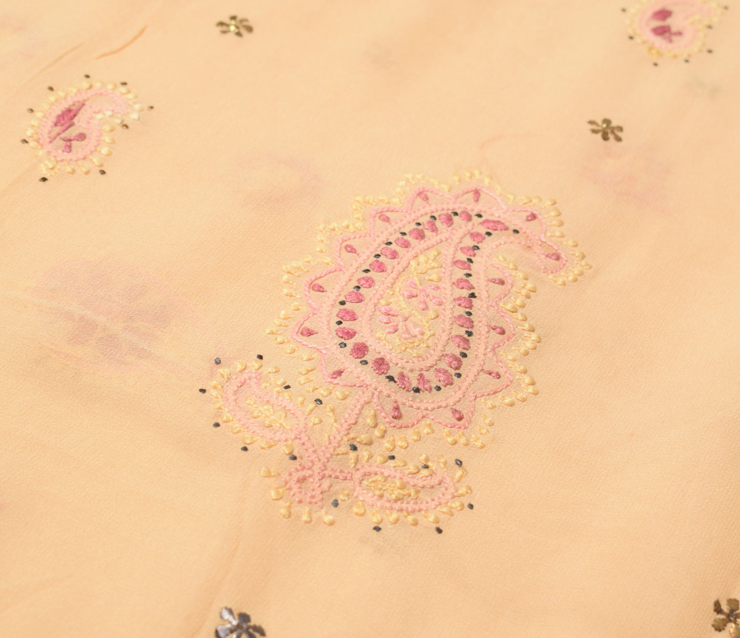 Sushila Vintage Chikankari Sari Remnant Scrap Pure Georgette Cream Craft Fabric