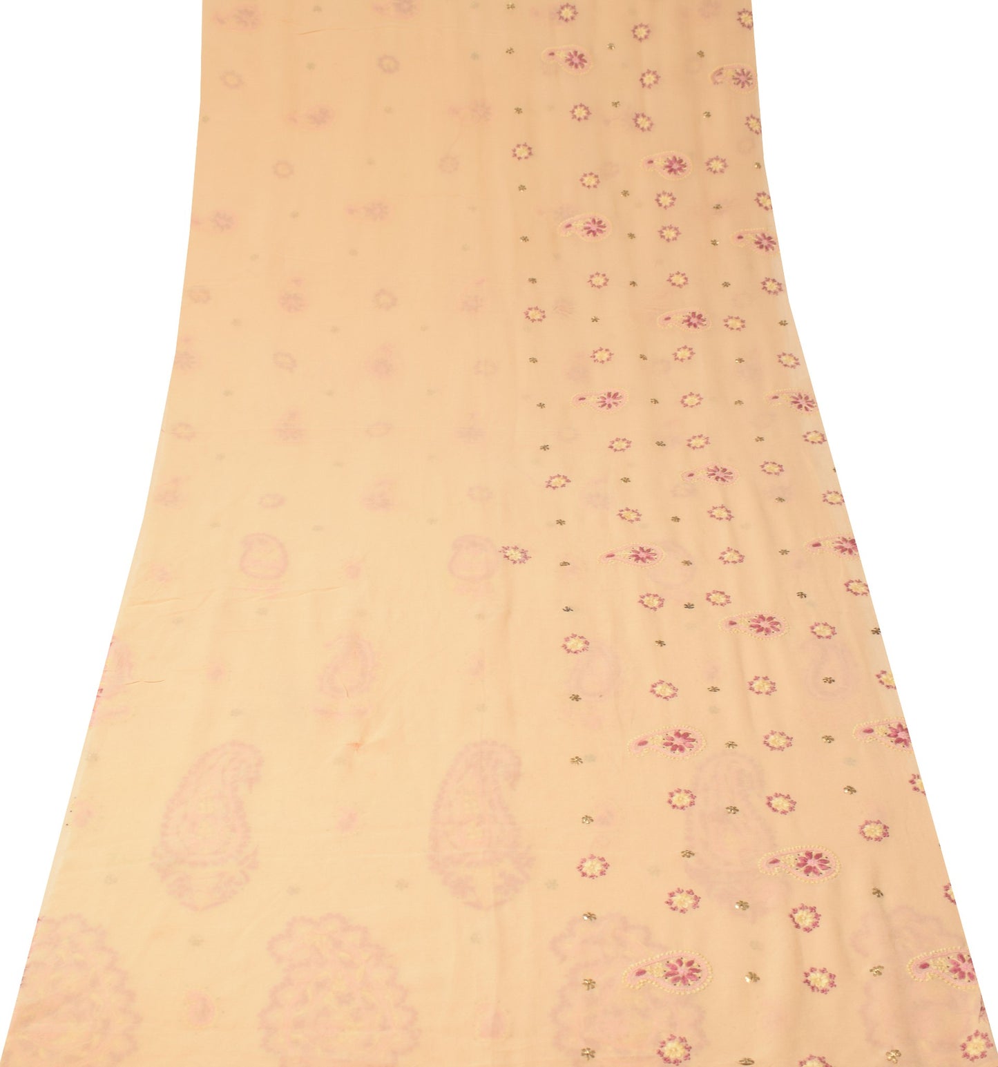 Sushila Vintage Chikankari Sari Remnant Scrap Pure Georgette Cream Craft Fabric