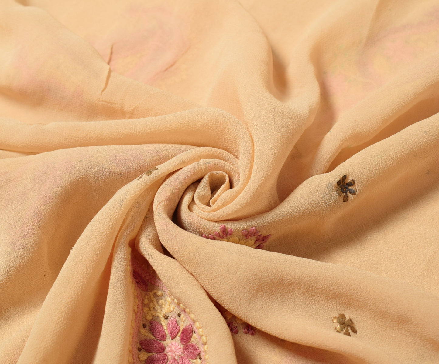 Sushila Vintage Chikankari Sari Remnant Scrap Pure Georgette Cream Craft Fabric
