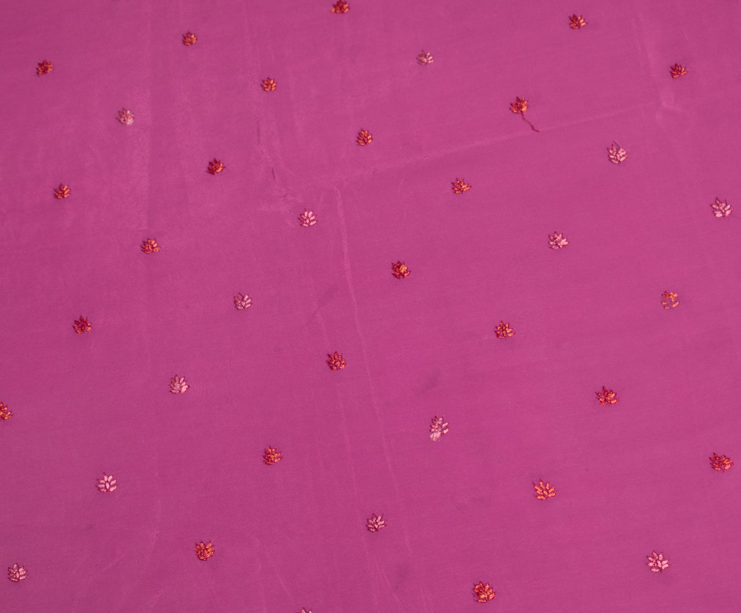 Sushila Vintage Magenta Sari Remnant Scrap Hand Embroidered Crepe Craft Fabric