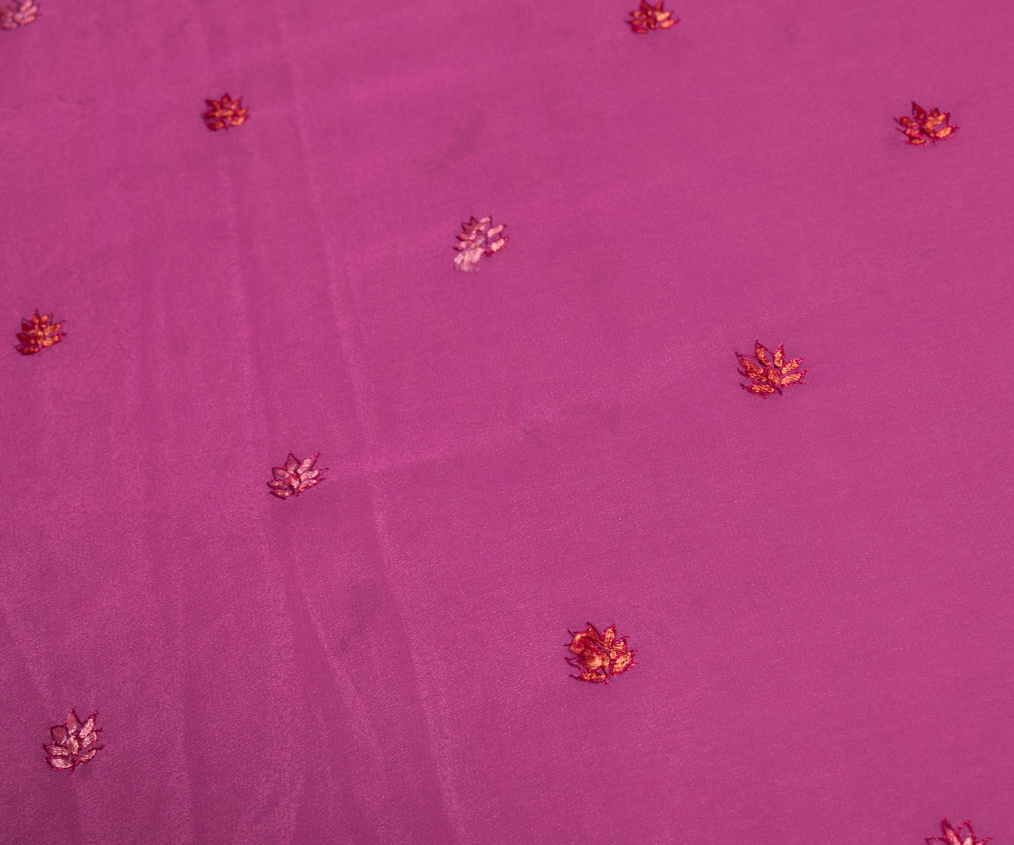 Sushila Vintage Magenta Sari Remnant Scrap Hand Embroidered Crepe Craft Fabric
