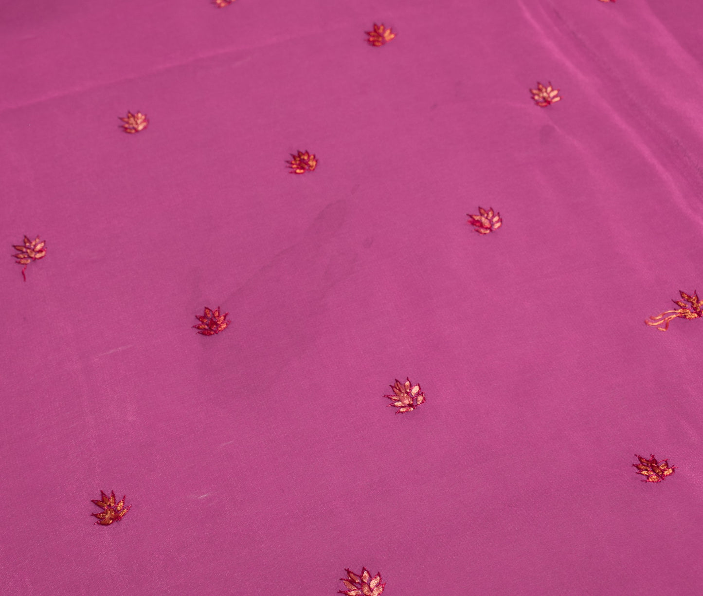Sushila Vintage Magenta Sari Remnant Scrap Hand Embroidered Crepe Craft Fabric