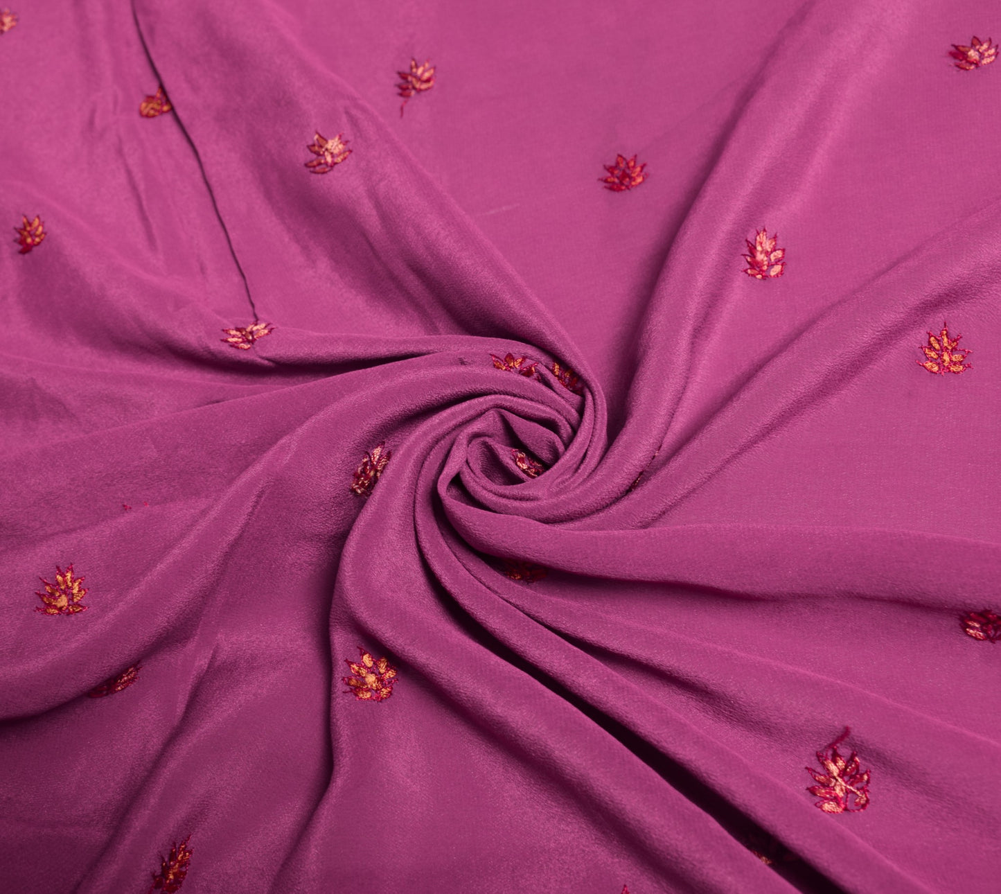 Sushila Vintage Magenta Sari Remnant Scrap Hand Embroidered Crepe Craft Fabric