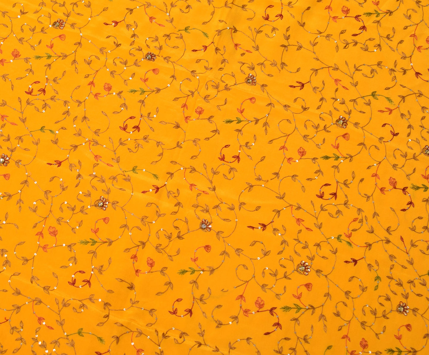 Sushila Vintage Handmade 5 YD Sari Remnant Scrap Pure Crepe Yellow Craft Fabric