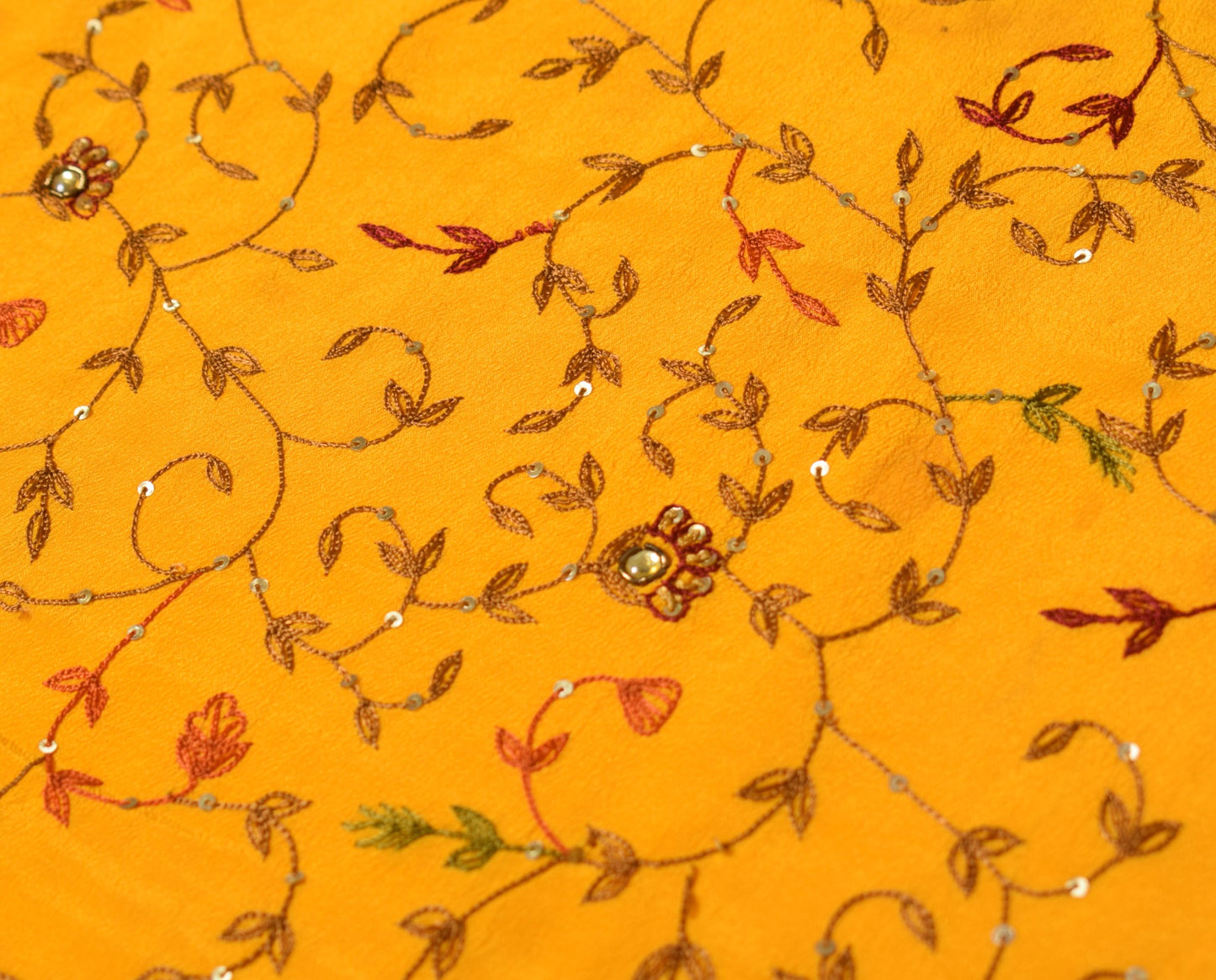 Sushila Vintage Handmade 5 YD Sari Remnant Scrap Pure Crepe Yellow Craft Fabric
