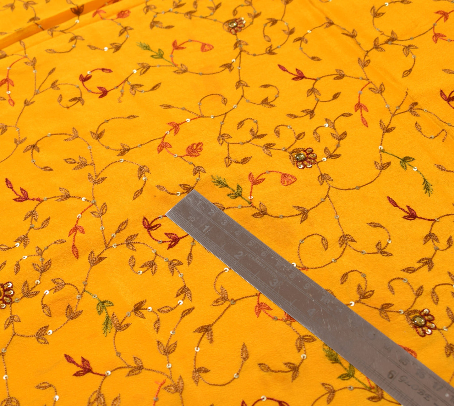 Sushila Vintage Handmade 5 YD Sari Remnant Scrap Pure Crepe Yellow Craft Fabric