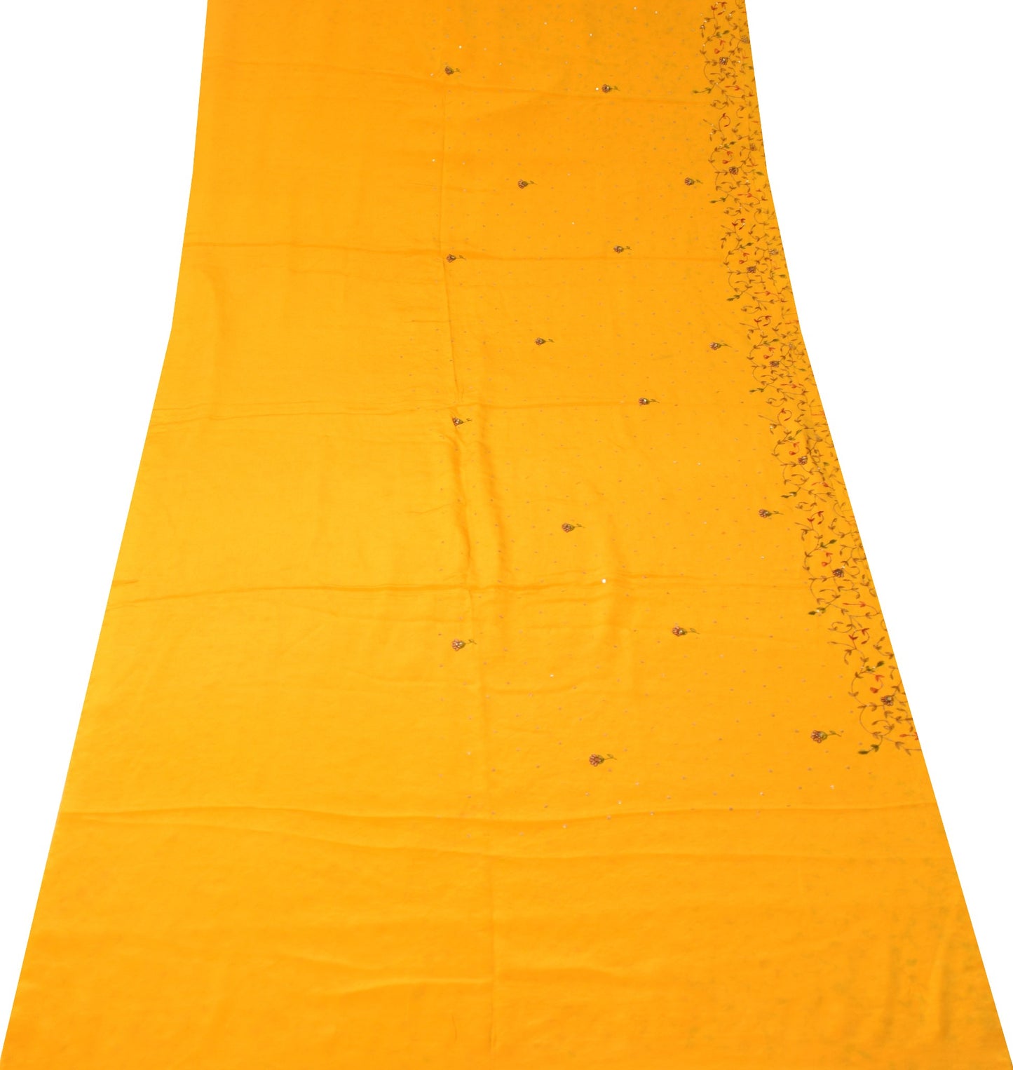 Sushila Vintage Handmade 5 YD Sari Remnant Scrap Pure Crepe Yellow Craft Fabric