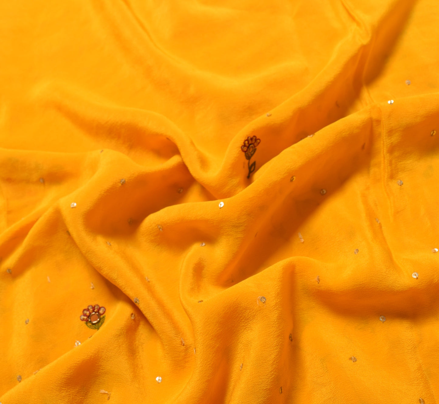 Sushila Vintage Handmade 5 YD Sari Remnant Scrap Pure Crepe Yellow Craft Fabric