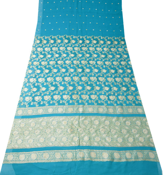 Sushila Vintage Banarasi Georgette Sari Remnant Scrap Brocade 5 YDs Craft Fabric