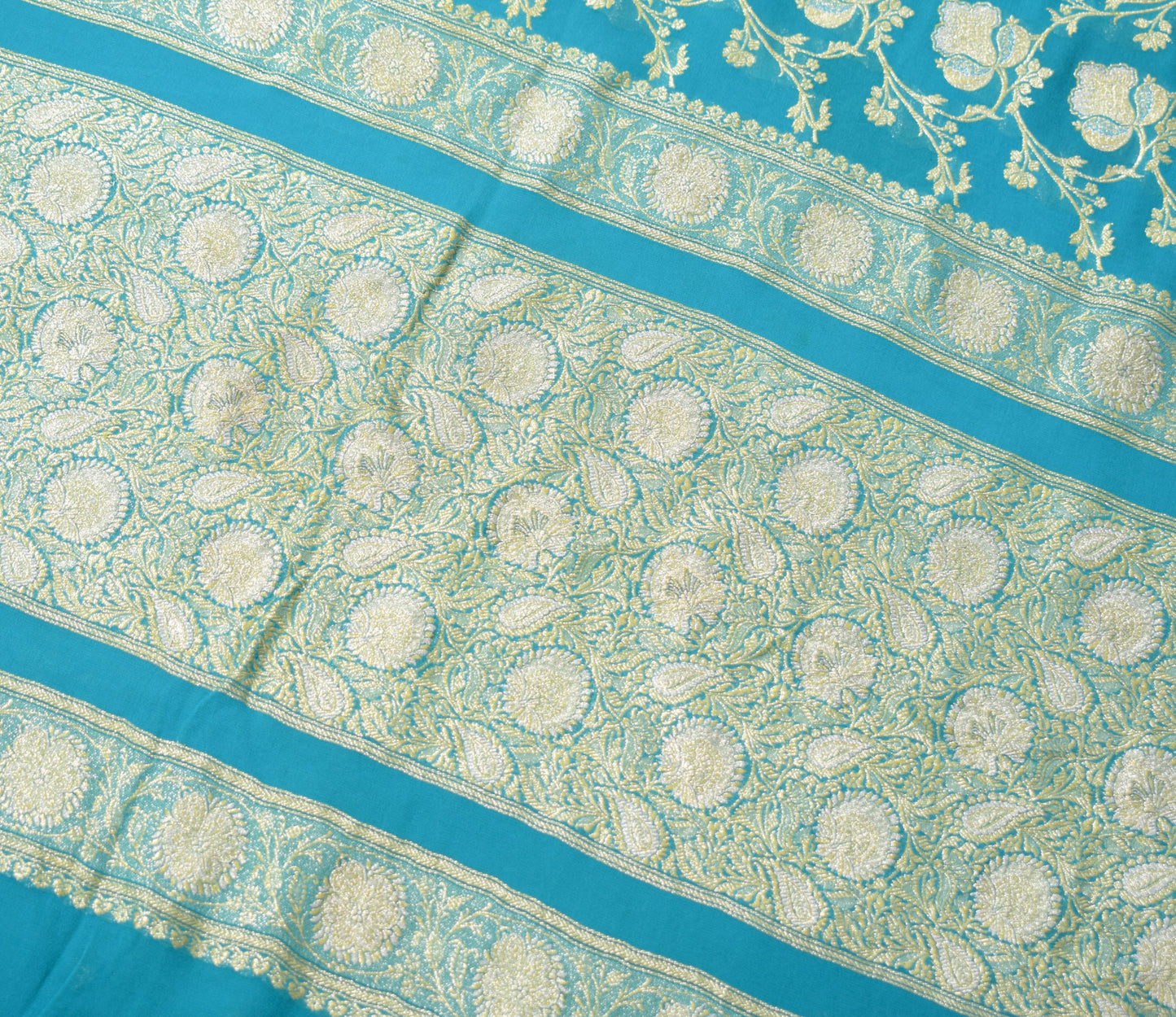 Sushila Vintage Banarasi Georgette Sari Remnant Scrap Brocade 5 YDs Craft Fabric