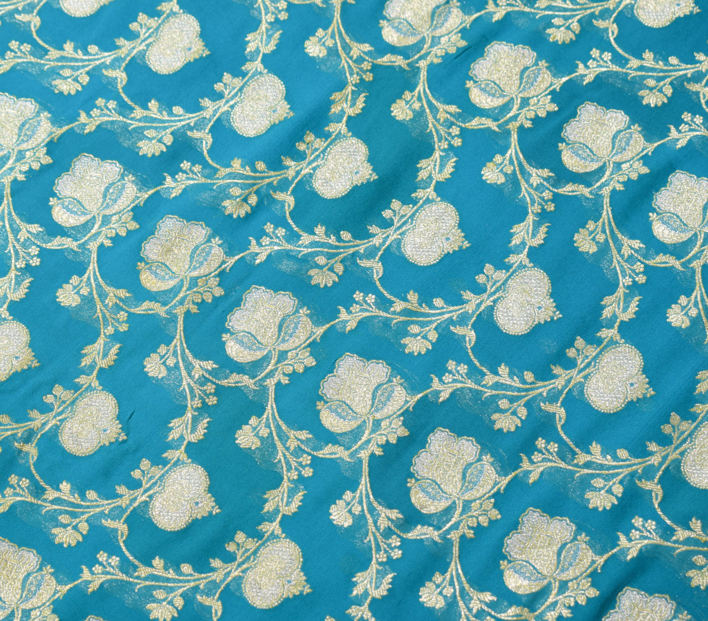 Sushila Vintage Banarasi Georgette Sari Remnant Scrap Brocade 5 YDs Craft Fabric