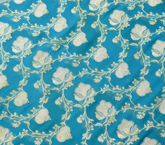 Sushila Vintage Banarasi Georgette Sari Remnant Scrap Brocade 5 YDs Craft Fabric