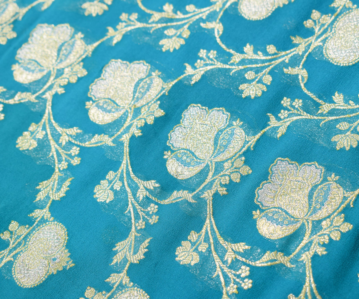 Sushila Vintage Banarasi Georgette Sari Remnant Scrap Brocade 5 YDs Craft Fabric