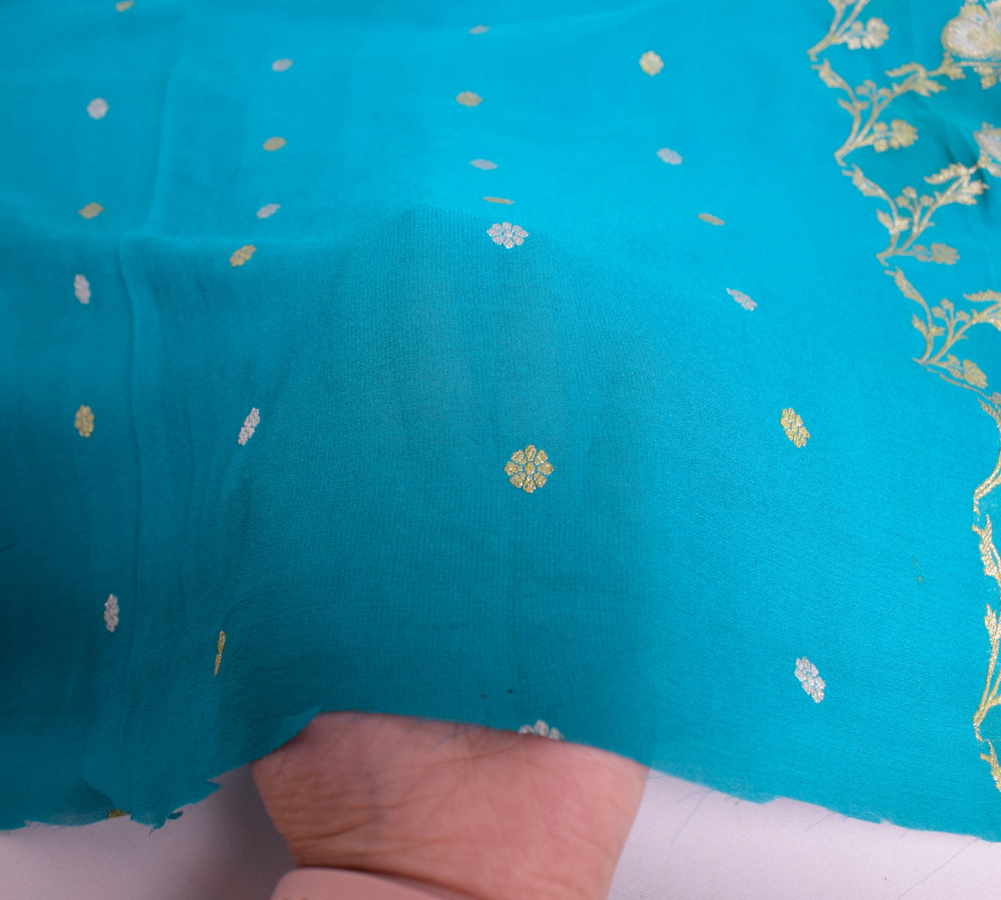 Sushila Vintage Banarasi Georgette Sari Remnant Scrap Brocade 5 YDs Craft Fabric
