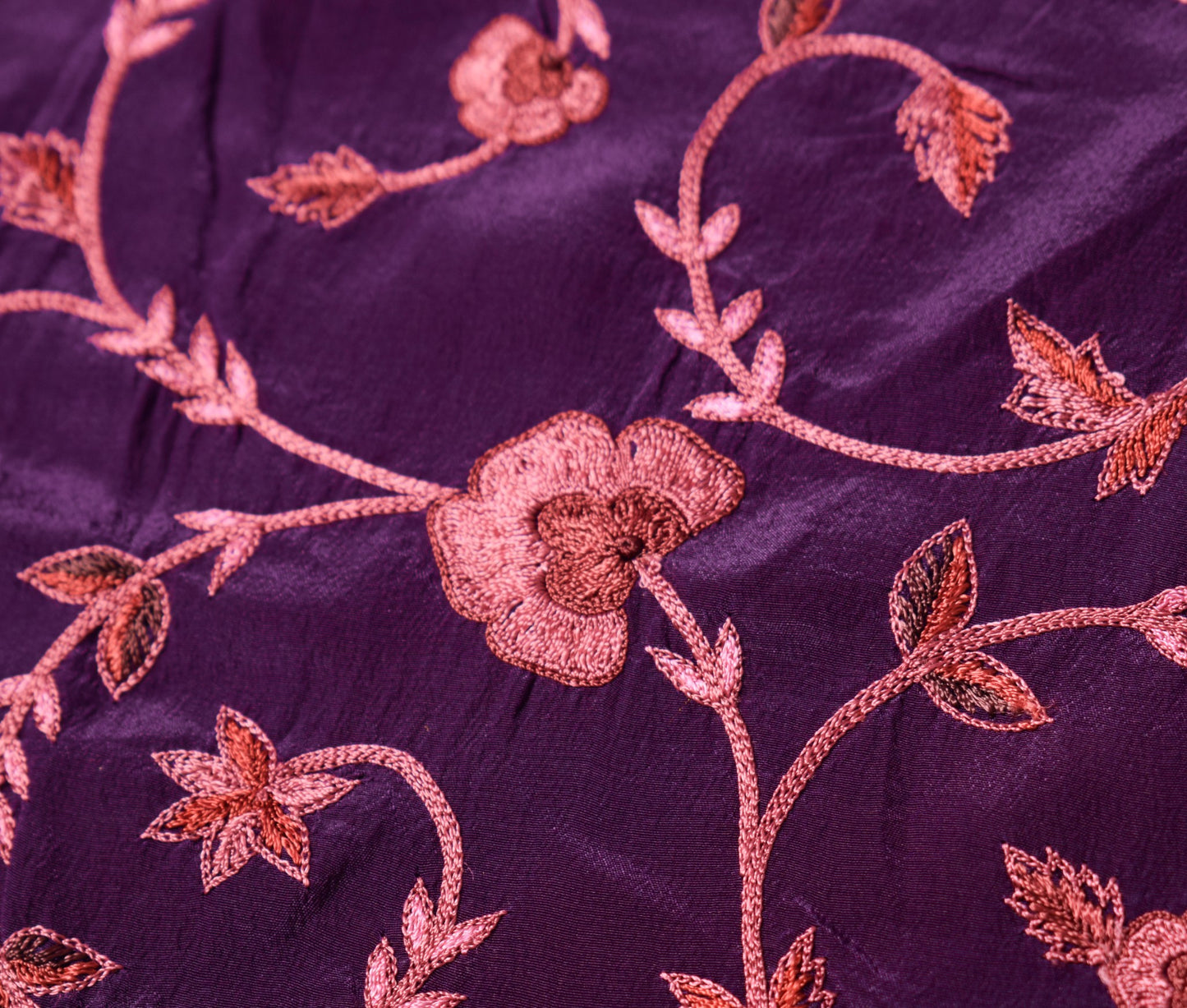 Sushila Vintage Dark Wine Hand Work Sari Remnant Scrap Pure Crepe Craft Fabric