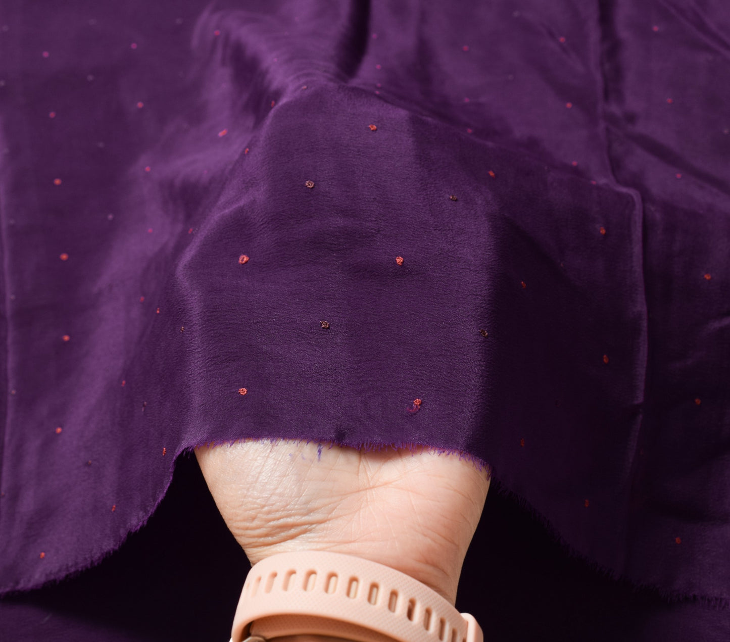 Sushila Vintage Dark Wine Hand Work Sari Remnant Scrap Pure Crepe Craft Fabric