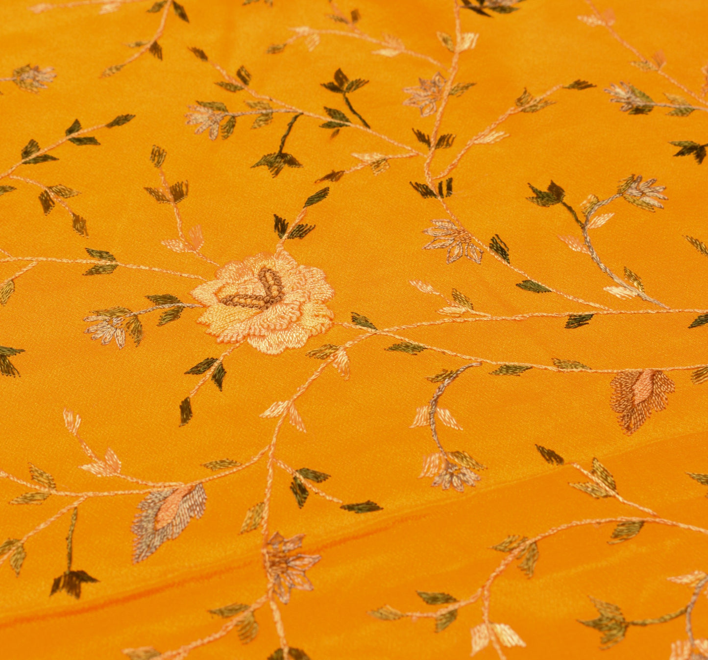 Sushila Vintage Orange Crepe Sari Remnant Scrap Hand Embroidery 5Yd Craft Fabric
