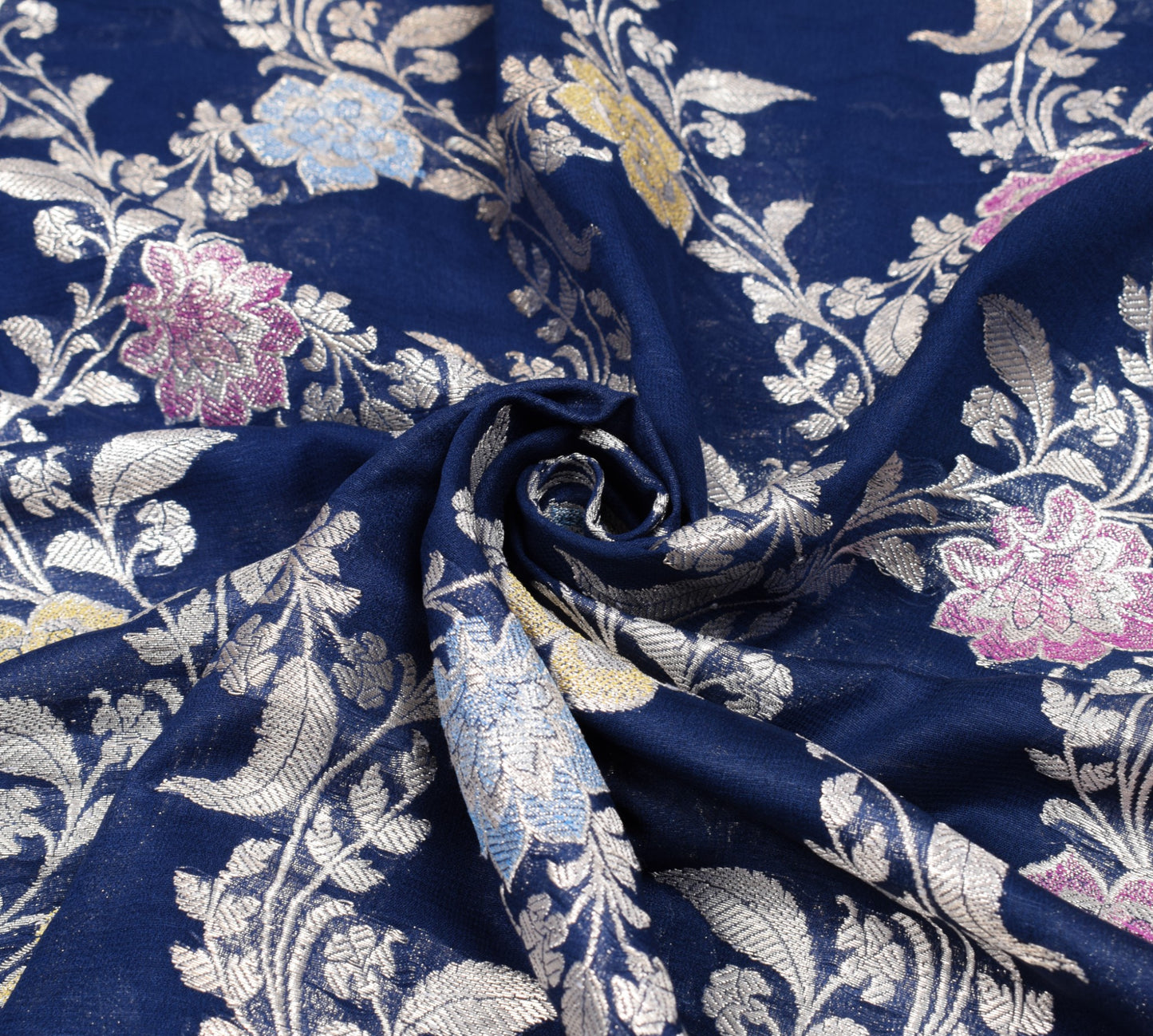 Sushila Vintage Pure Banarasi Georgette Sari Remnant Scrap Blue 200"Craft Fabric