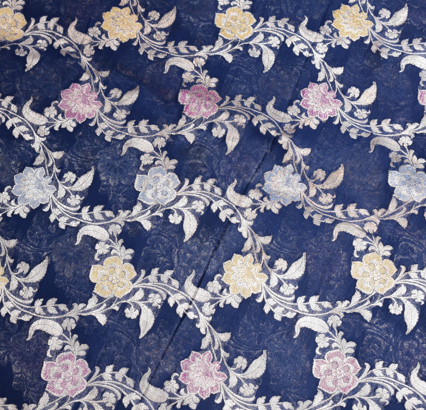 Sushila Vintage Pure Banarasi Georgette Sari Remnant Scrap Blue 200"Craft Fabric