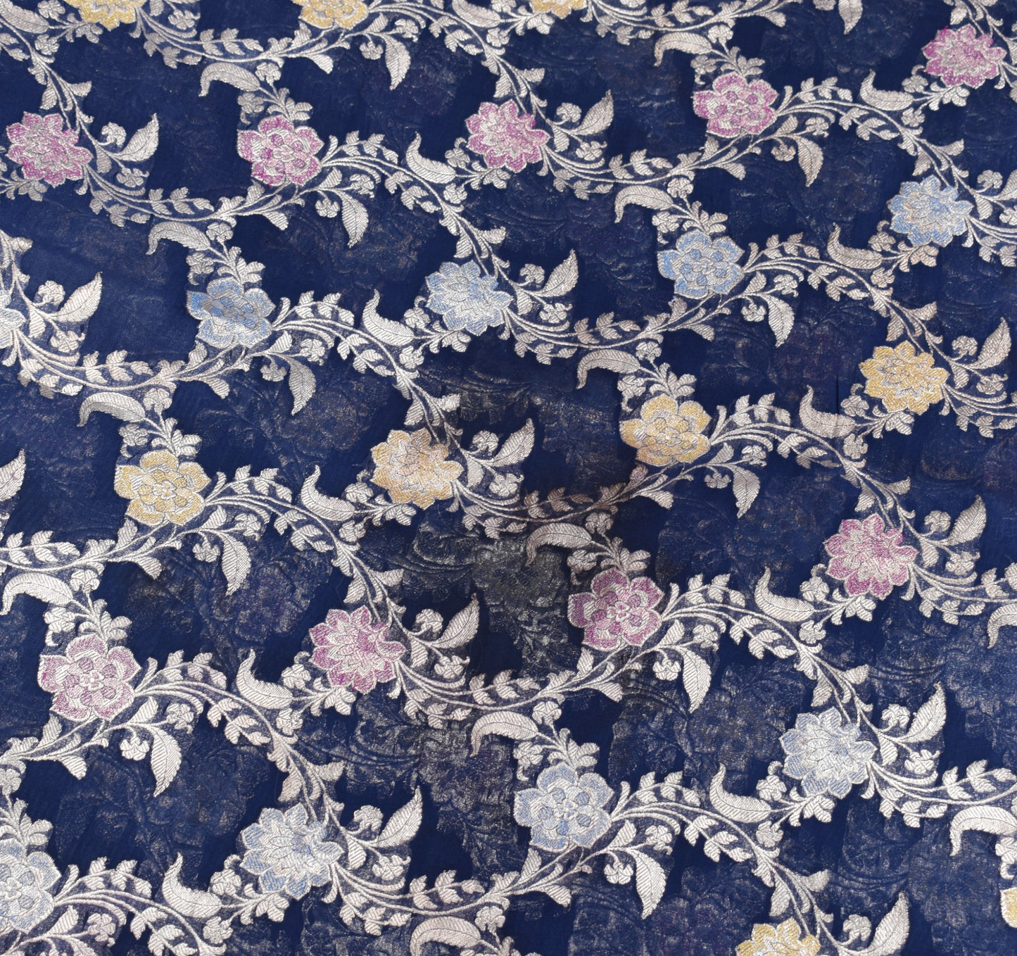 Sushila Vintage Pure Banarasi Georgette Sari Remnant Scrap Blue 200"Craft Fabric