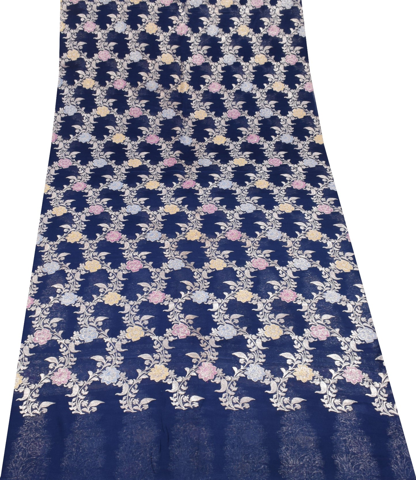 Sushila Vintage Pure Banarasi Georgette Sari Remnant Scrap Blue 200"Craft Fabric