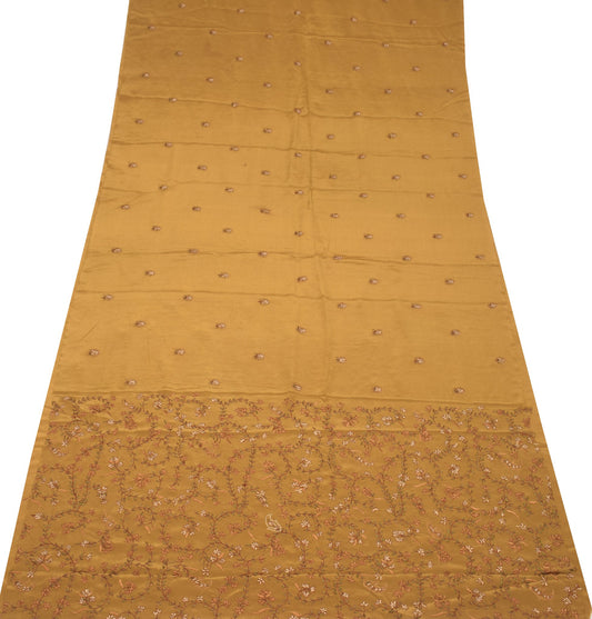 Sushila Vintage Mustard Sari Remnant Scrap Handwork 5YD Pure Crepe Craft Fabric