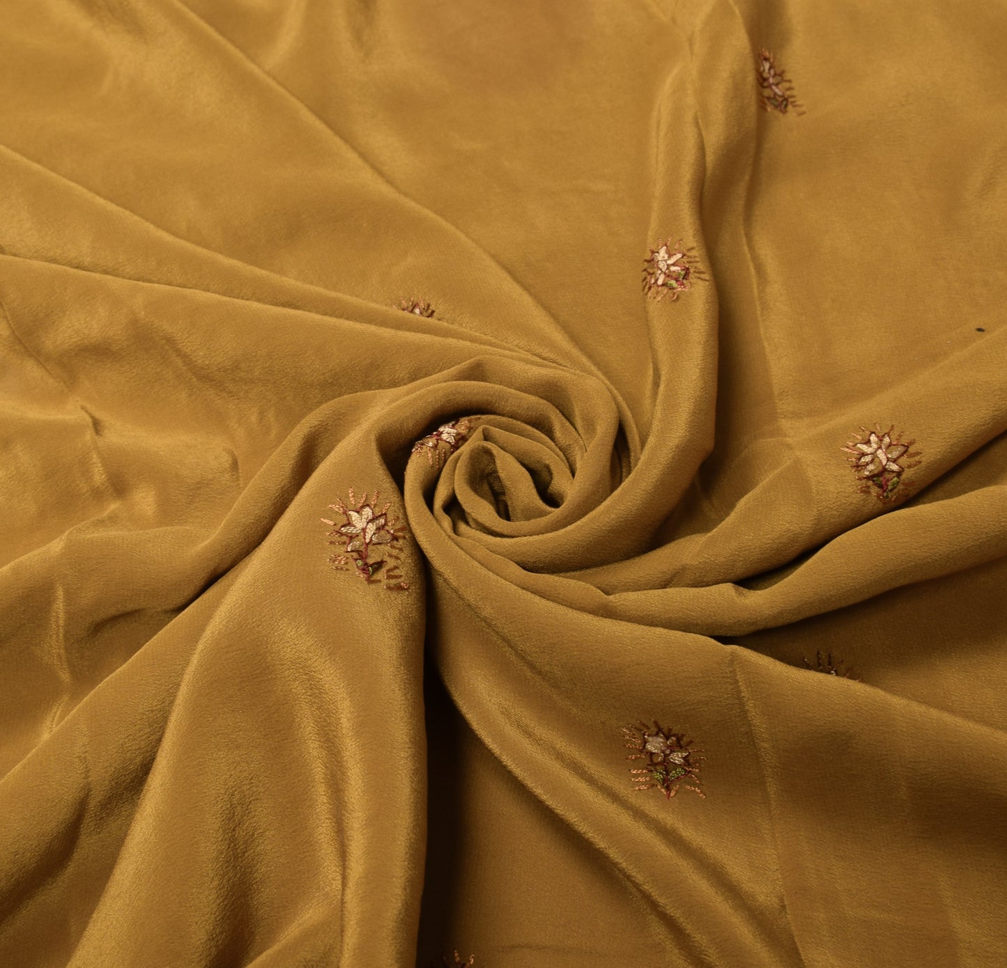 Sushila Vintage Mustard Sari Remnant Scrap Handwork 5YD Pure Crepe Craft Fabric