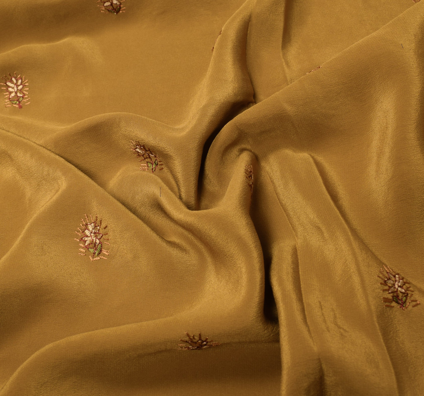 Sushila Vintage Mustard Sari Remnant Scrap Handwork 5YD Pure Crepe Craft Fabric