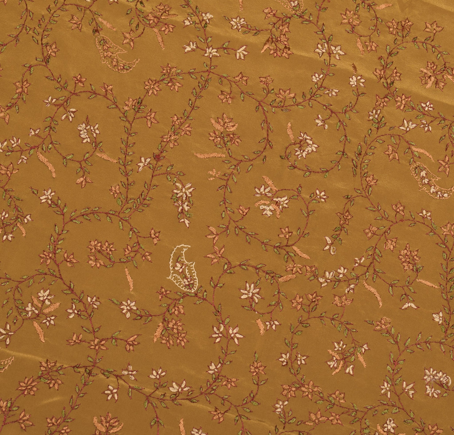 Sushila Vintage Mustard Sari Remnant Scrap Handwork 5YD Pure Crepe Craft Fabric