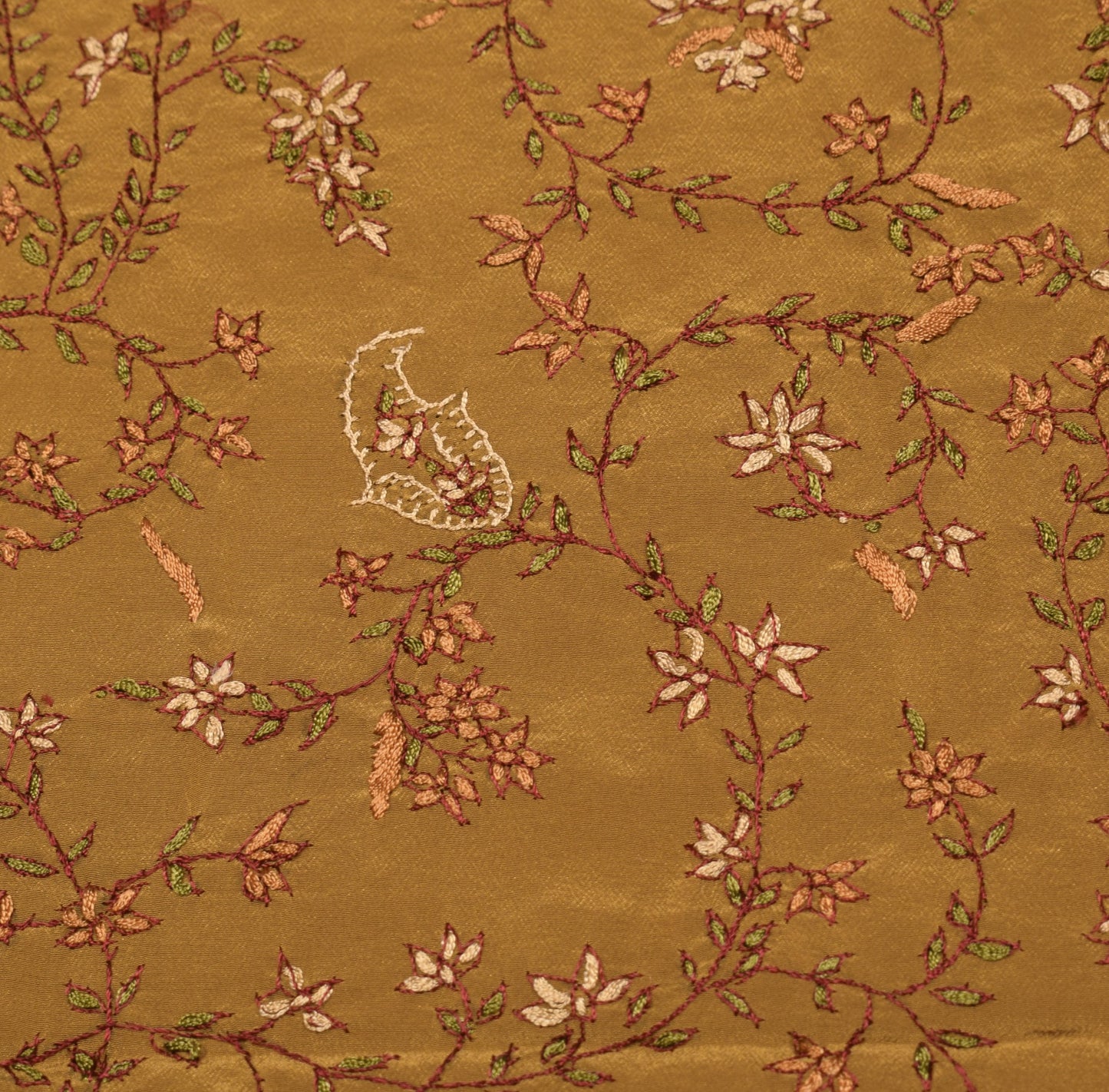 Sushila Vintage Mustard Sari Remnant Scrap Handwork 5YD Pure Crepe Craft Fabric