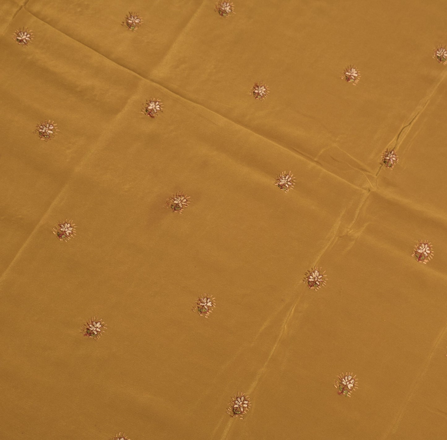 Sushila Vintage Mustard Sari Remnant Scrap Handwork 5YD Pure Crepe Craft Fabric