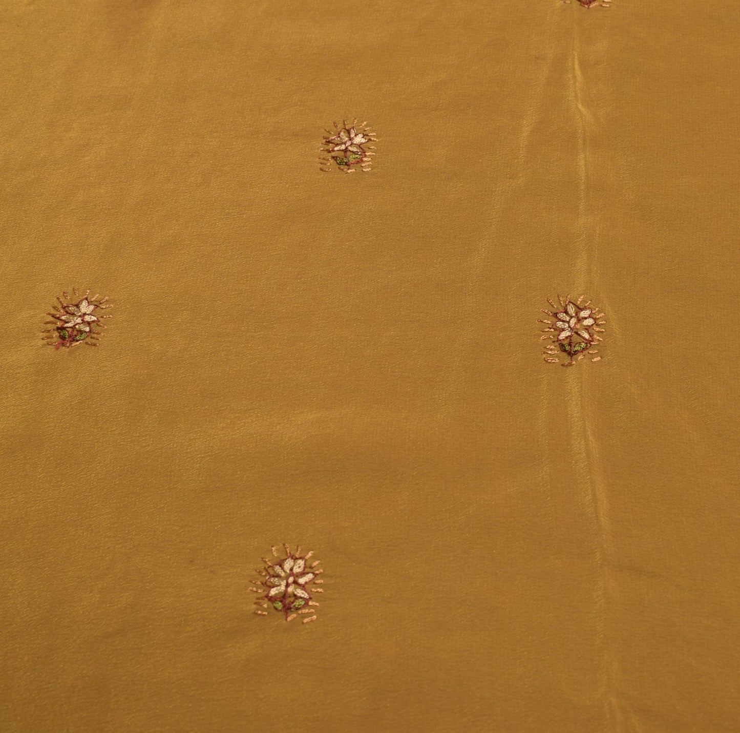 Sushila Vintage Mustard Sari Remnant Scrap Handwork 5YD Pure Crepe Craft Fabric