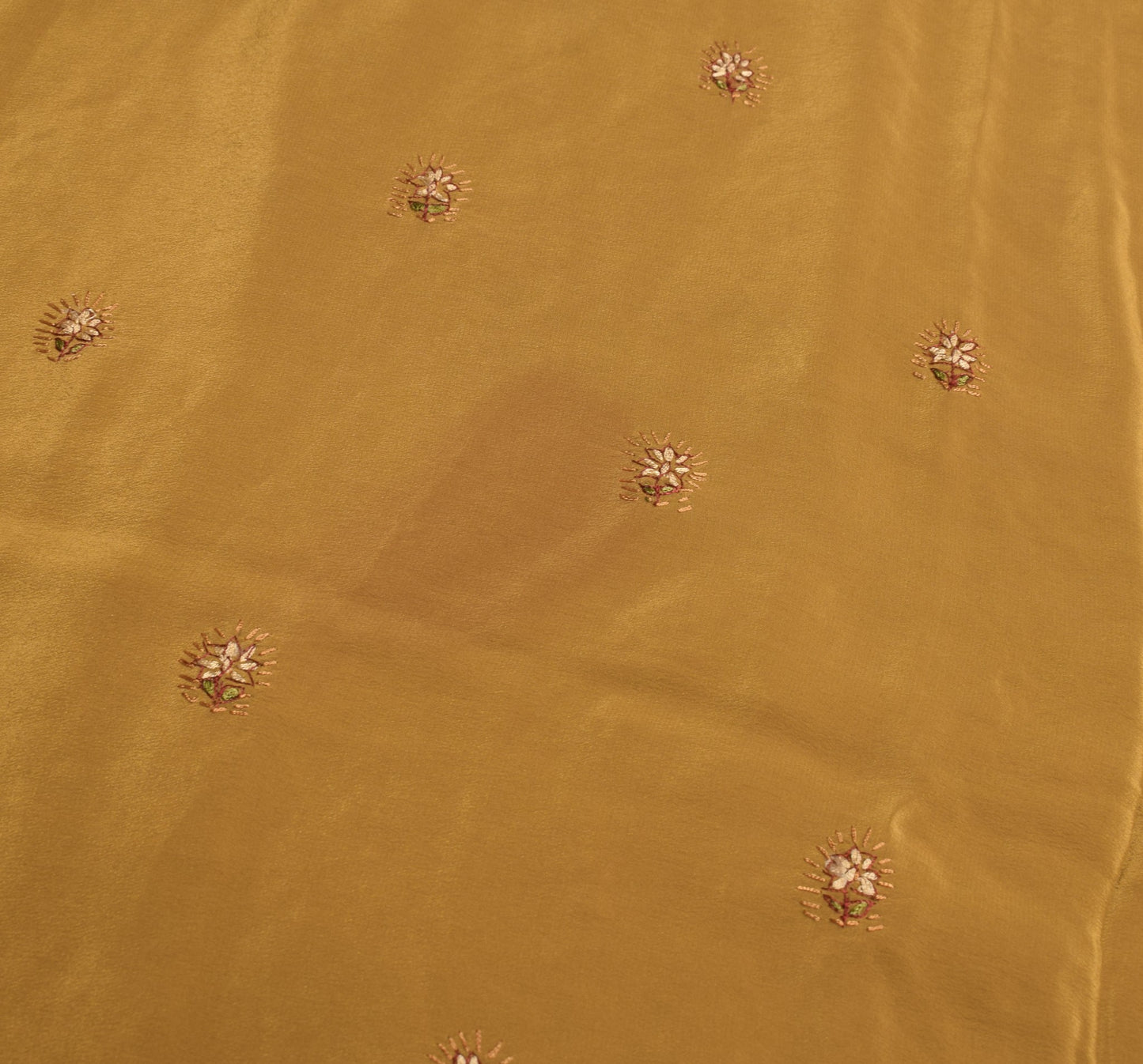 Sushila Vintage Mustard Sari Remnant Scrap Handwork 5YD Pure Crepe Craft Fabric