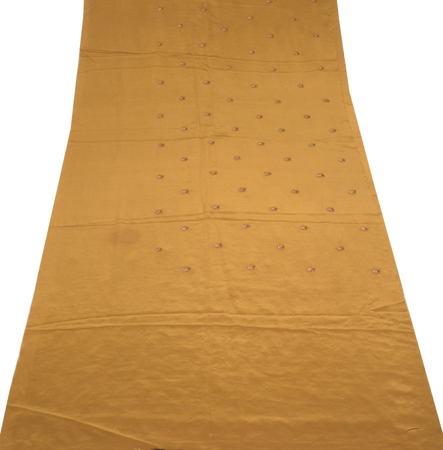 Sushila Vintage Mustard Sari Remnant Scrap Handwork 5YD Pure Crepe Craft Fabric